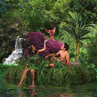 God placed Adam and Eve in a beautiful garden filled with good things to eat.