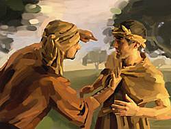 He grabbed this man by the throat, saying, Pay me what you owe me!