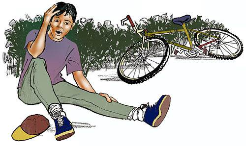 All of a sudden, his bike went out of control and he crashed into a bush.
