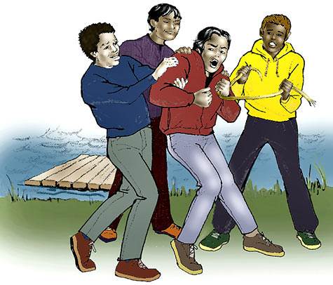 Carlos turned pale as the boys began to pull him toward the raft.