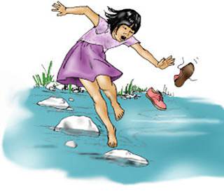 Amy suddenly slipped and fell into the muddy water