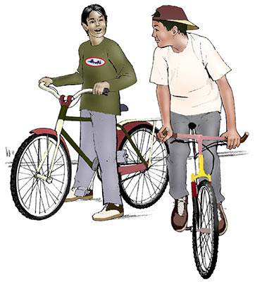 After school, Jared ran to his bike.