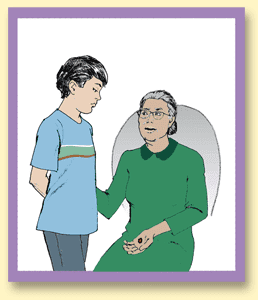 The boy's grandmother shows the painful wound in her hand, which she bore instead of the boy