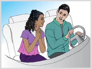Couple in car on their way to a date