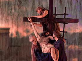 Joseph of Arimathea and Nicodemus tenderly prepared the body of Jesus for burial